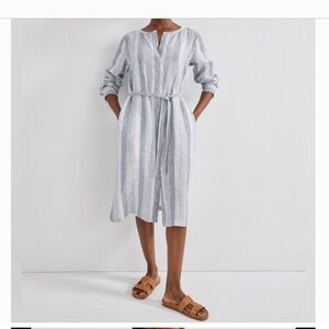 Talbots Haven Well Within Ombré Stripe Blue White Linen Shirt Dress